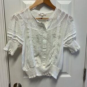 Rebellion SZ L Lace Crochet Cream Cottagecore Festival Feminine Whimsy Top